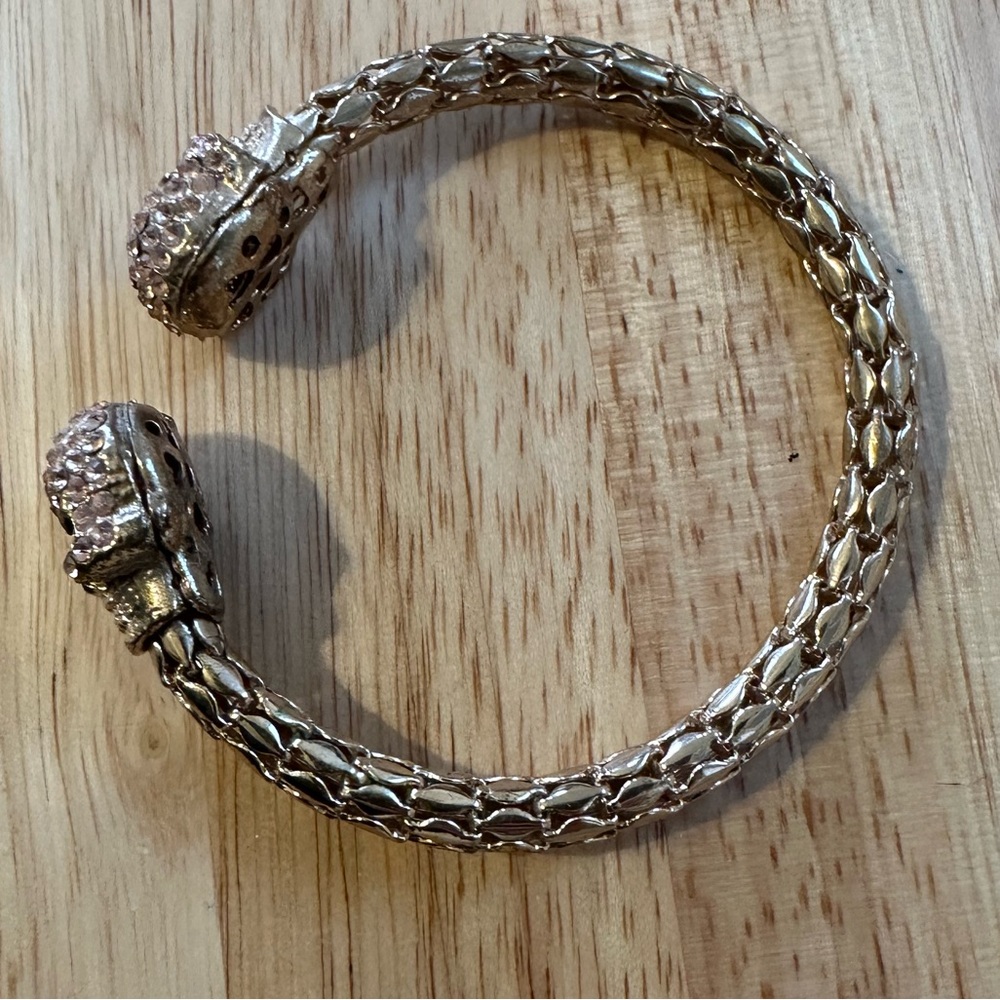 Gold Skull Bracelet With Pink Gems on Skulls - Picture 3 of 5